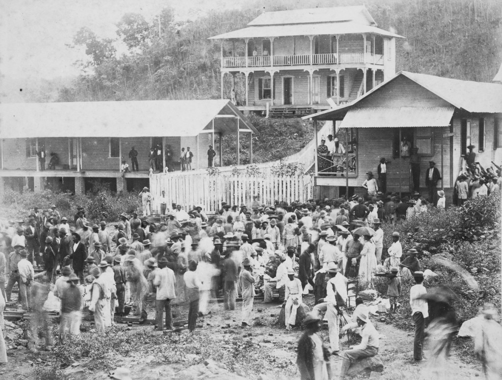 Pay day, Panama Canal construction, c 1885.